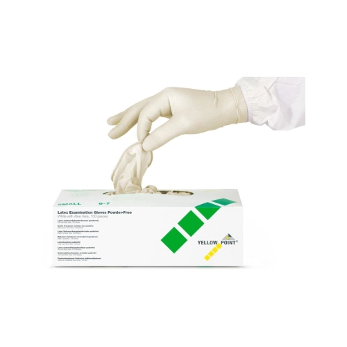 Yellow Point Handschoenen Latex poedervrij Aloë Vera wit small 100 stuks