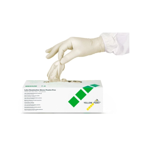 Yellow Point Handschoenen Latex poedervrij Aloë Vera wit medium 100 stuks